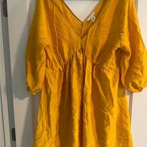 H&M Yellow Puff Sleeve Midi Dress